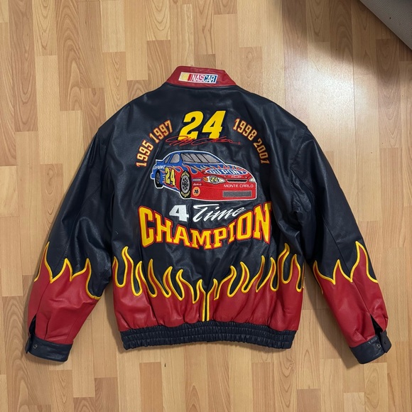 RARE Vintage 90s NASCAR Jeff Gordon leather bomber jacket #NASCAR - Picture 8 of 10